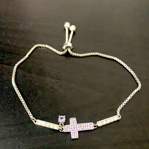 Sterling Silver Bracelet - Purple Cross - Picture 2 of 4